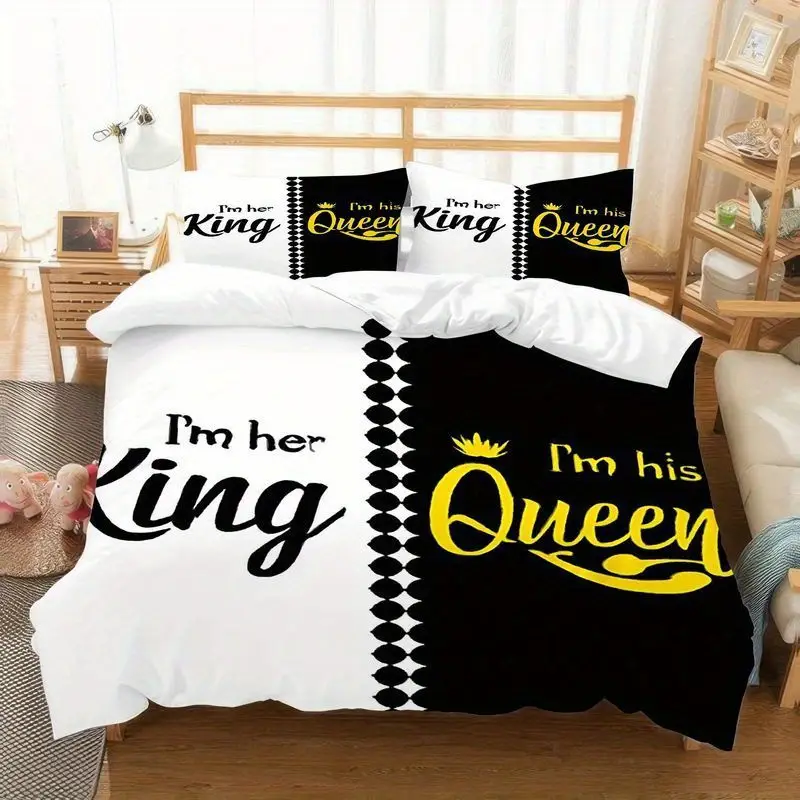 3pcs couples king queen bedding black duvet cover with pillowcases his and her side luxury pattern gift bedroom decor soft microfiber fabric 1 2 pillowcases Product details 3