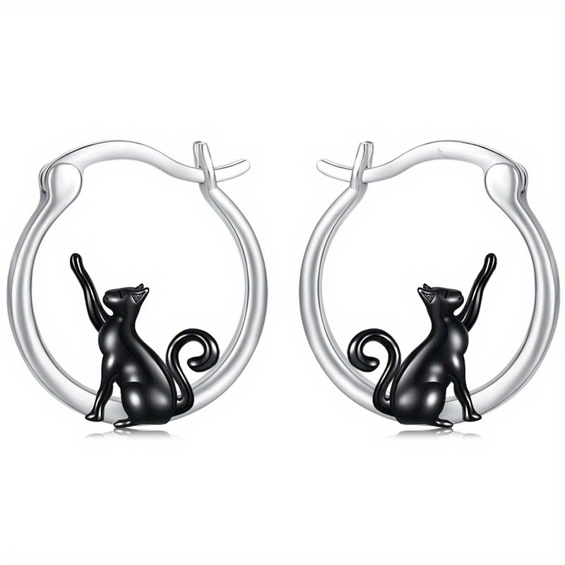 1 Pair Enamel Cute Cat Hoop Earrings For Women Daily Casual Earrings Jewelry Gifts For Pet Lovers
