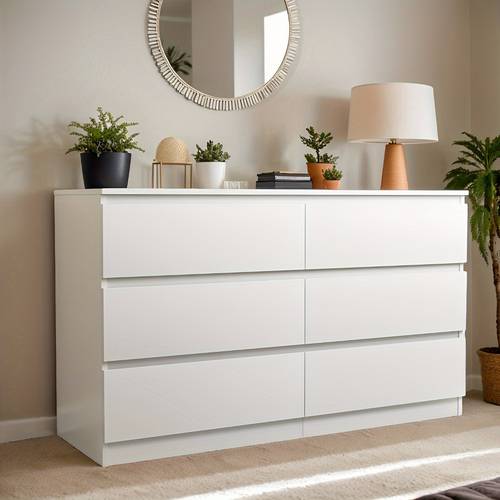 4 6 drawer modern white dresser with cut out handles anti tip chest of drawers for bedroom living room dorm entryway storage dresser for bedroom