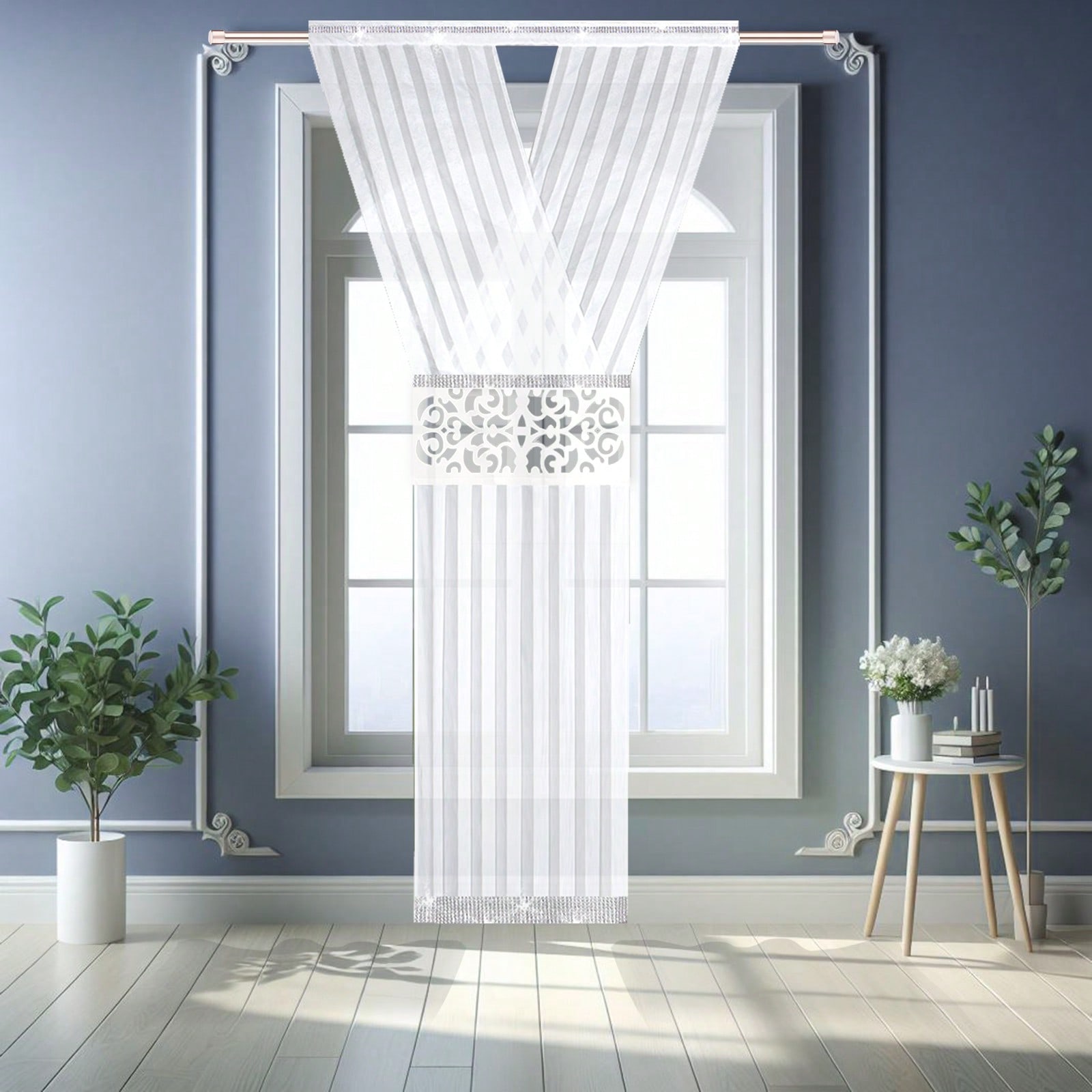 Image of Elegant Decorative Curtain, Sheer & Suede Laser-cut Panels, 1-panel, 120cm X 250cm, Modern Bohemian Style, Perfect For Living Room, Bedroom, Event Decor