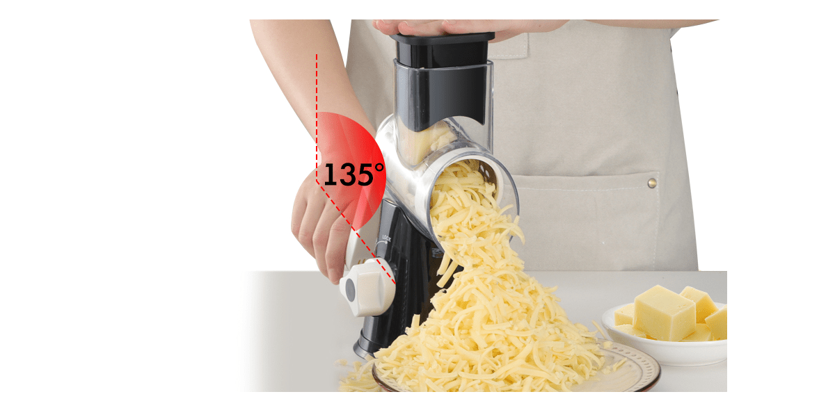Hand-Cranked Rotary Cheese Grater | for Shredding Fresh Cheese, Vegetables, And Nuts, Metal, Non-Slip Suction Base, Includes Three-Blade Cleaning Brush