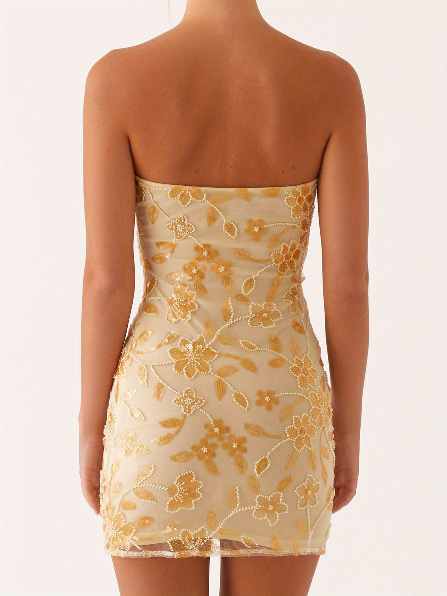 slim fit dress slacks Wedding long Qipao, prom Cheongsam, gold long Qipao, tube top Cheongsam –  Beth&Brian Qipao main image 1