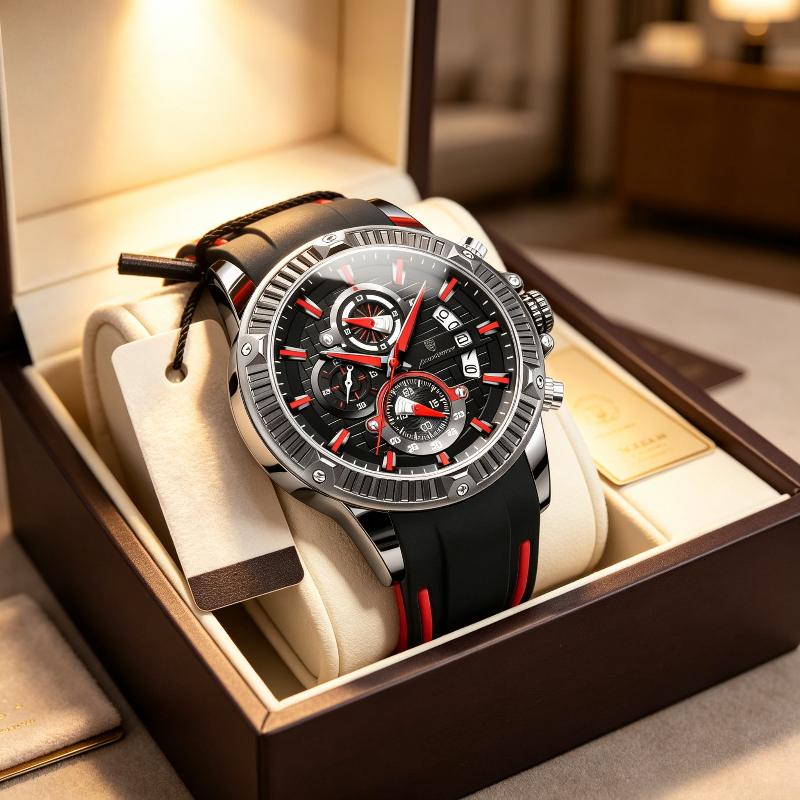 Image of Men's Chronograph Watch With Luminous Hands & Large Dial - Multi-dial Stopwatch, Date Window, Silicone Strap Suitable For Casual Daily Wear, Business, Gifts For Fitness,, Graduation, Wristwatch