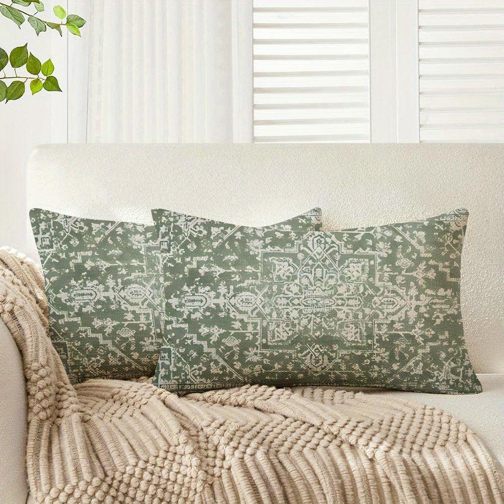 2pcs linen throw pillow covers sage green boho lumbar pillow Temu