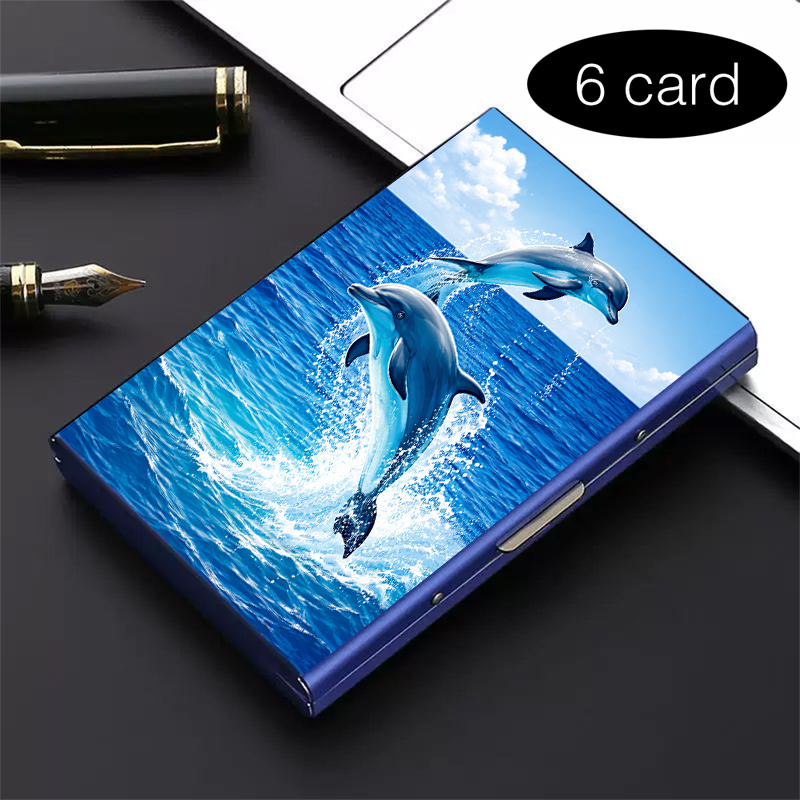 TEMU Porte-cartes 1 pièce haut de gamme en acier inoxydable -vol RFID – Dessin de mer, portefeuille élégant en métal noir à multi-compartiments, pour