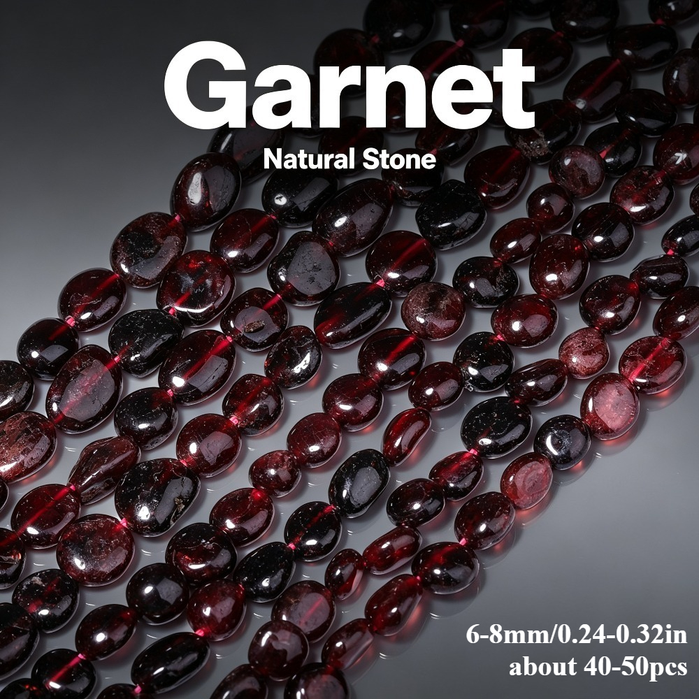 TEMU Natural Stone Irregular Garnet Beads - Dark Red Genuine Garnet Suitable For Jewelry Making Diy, Loose Spacer Beads For Bracelets, Necklaces,