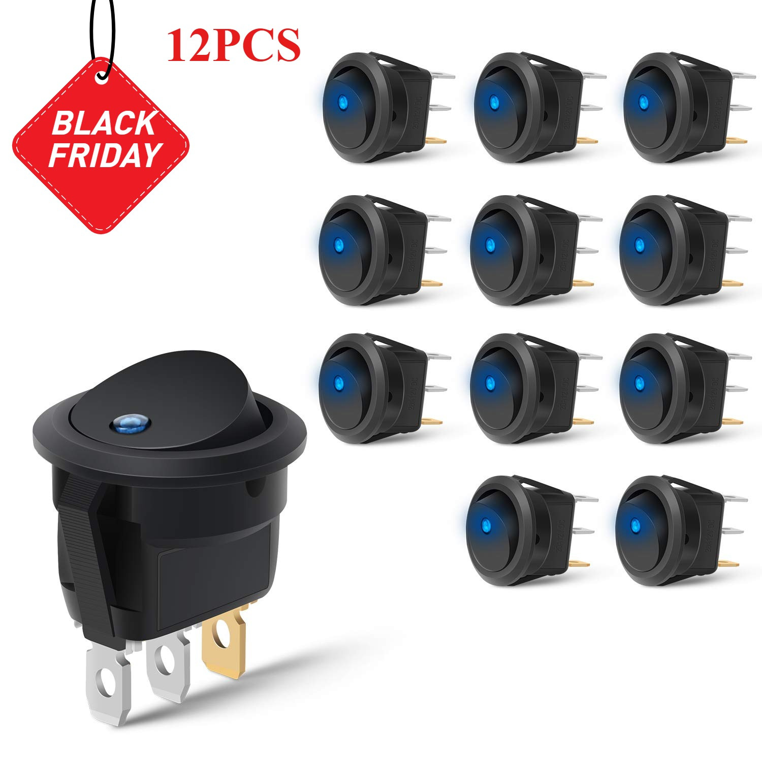 TEMU Nilight 12pcs 12v Blue Round Toggle Led Switch 20a 12v On/ Off For Car Truck Rocker On- For Christmas Gift , Without Battery