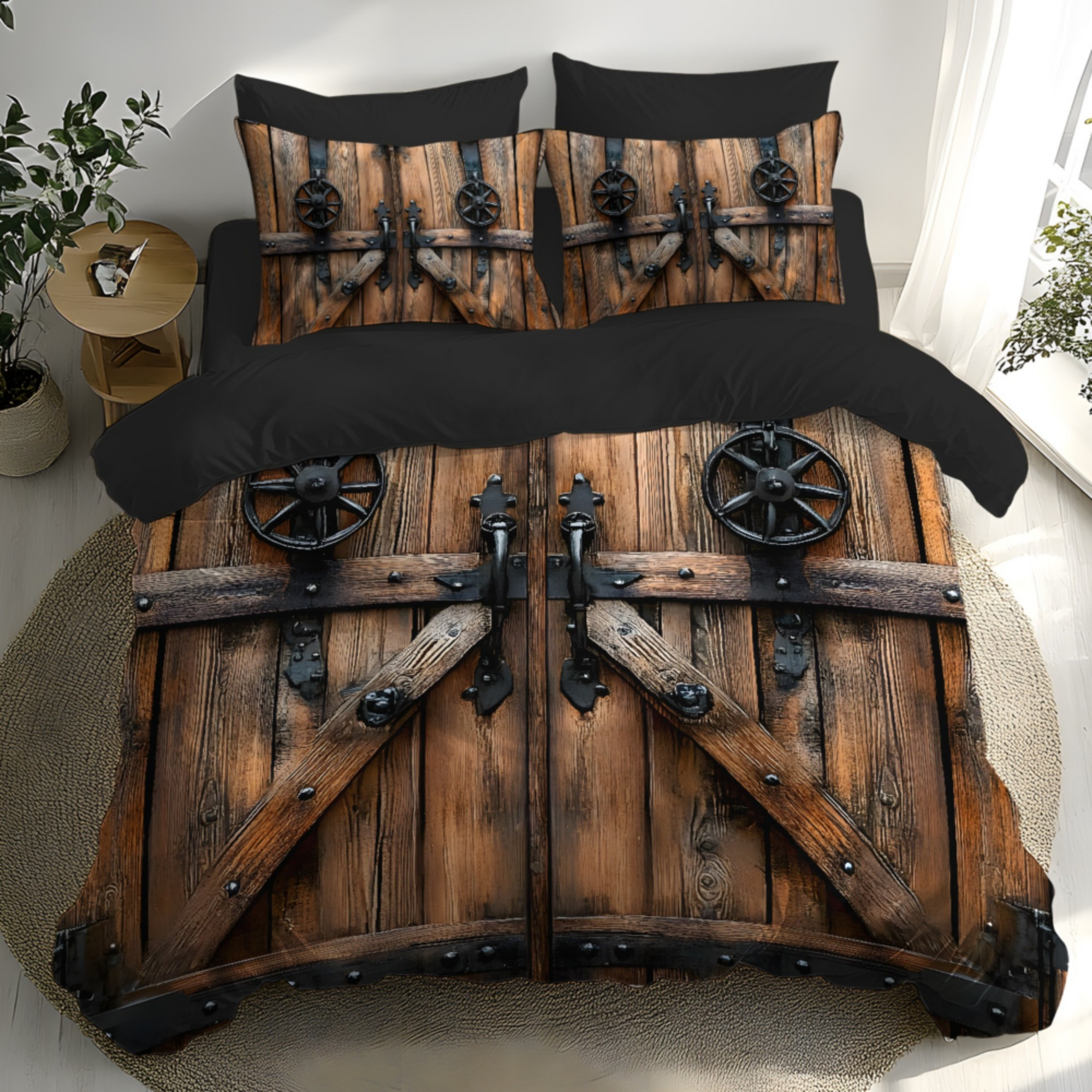 TEMU Jit2/3pcs Bedding With Digital Printed Duvet Cover And Pillowcases, Featuring A Design Theme Of Ancient Wooden Doors. The All-polyester Brushed