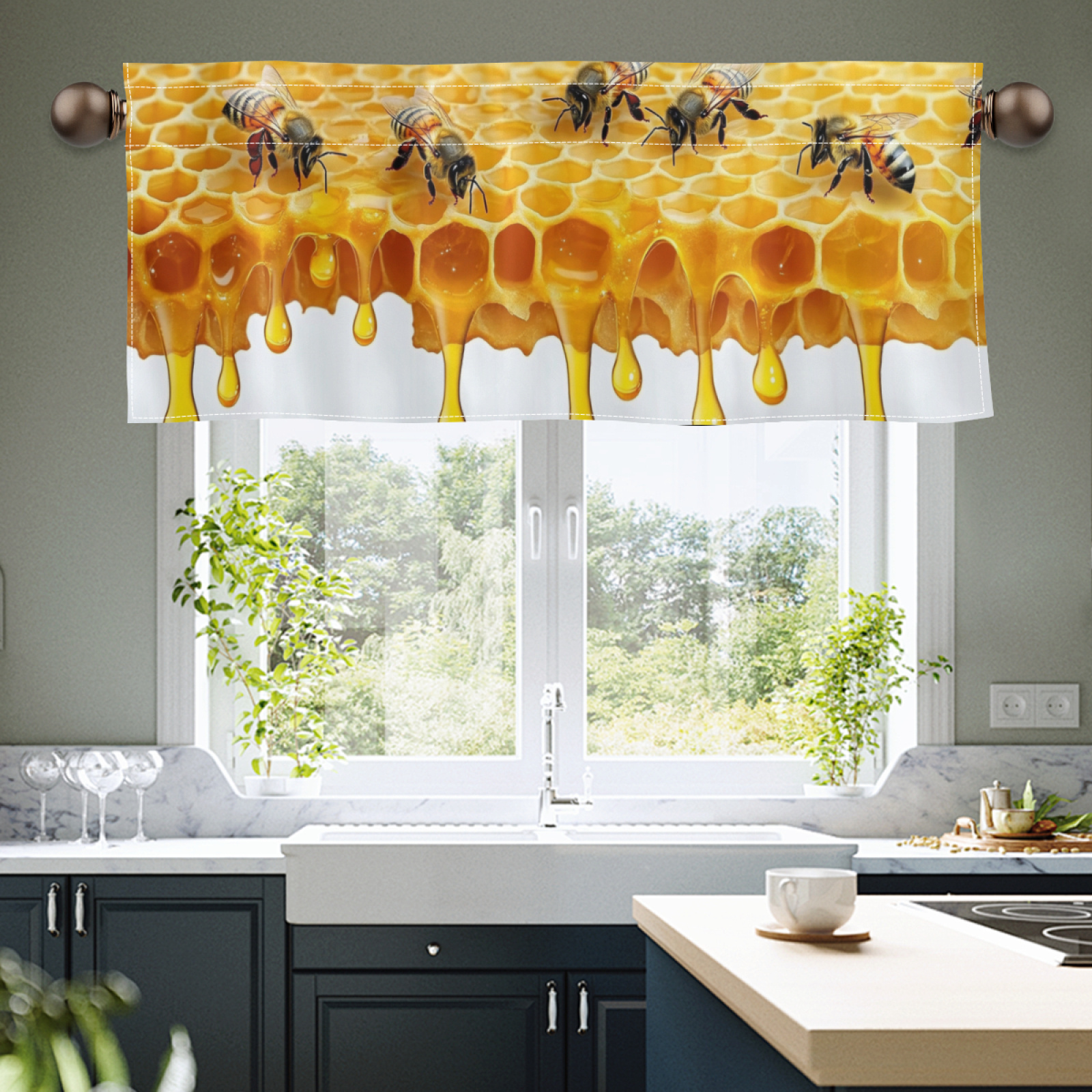 

1pc Bee Valance - Polyester Non-woven , , - , , Rod Hanging, For