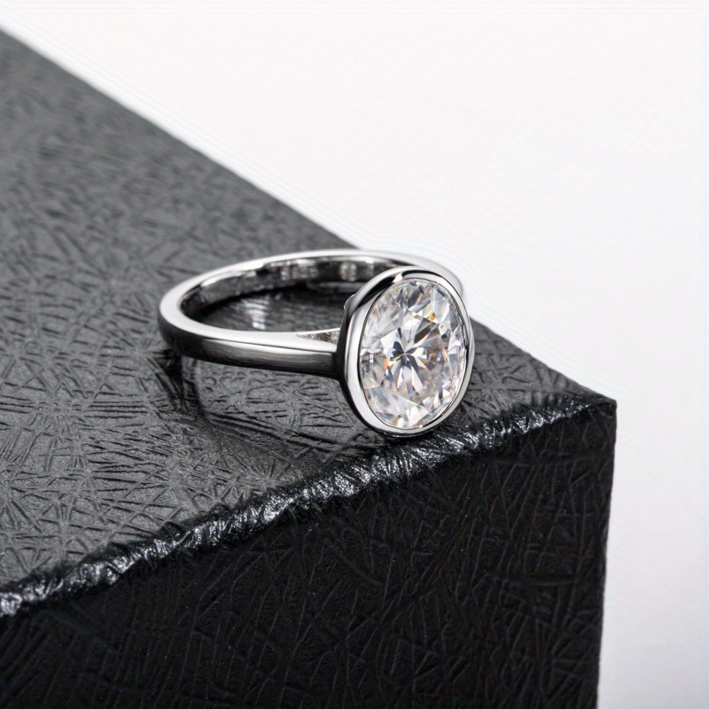 Image of S925 Silvery 2 Carat Moissanite Oval Shape Daily Temperament Women's Wedding Ring, Suitable For Marriage Proposal Daily Wear Mother's Day Birthday Anniversary Gift Gift, Gift Box About 3.65g