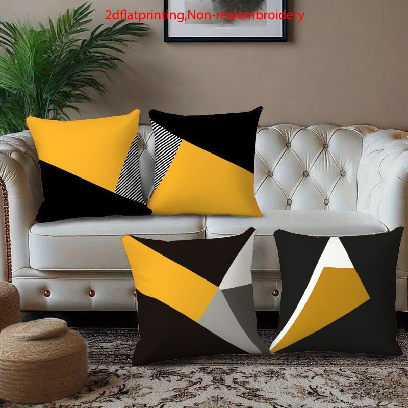 TEMU 4pcs Modern Abstract Cushion Covers Suitable For Sofa, Bed, Patio - Soft Zipper Closure Pillowcases With Contemporary Contrast Print, Machine