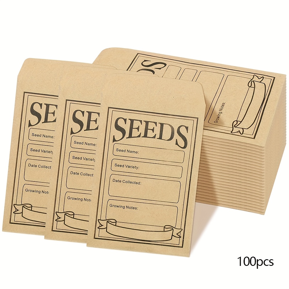 TEMU 50/100pcs Of Brown Paper Seed Envelopes, Reusable, With Secure Small Envelopes For Collecting Vegetable Seeds