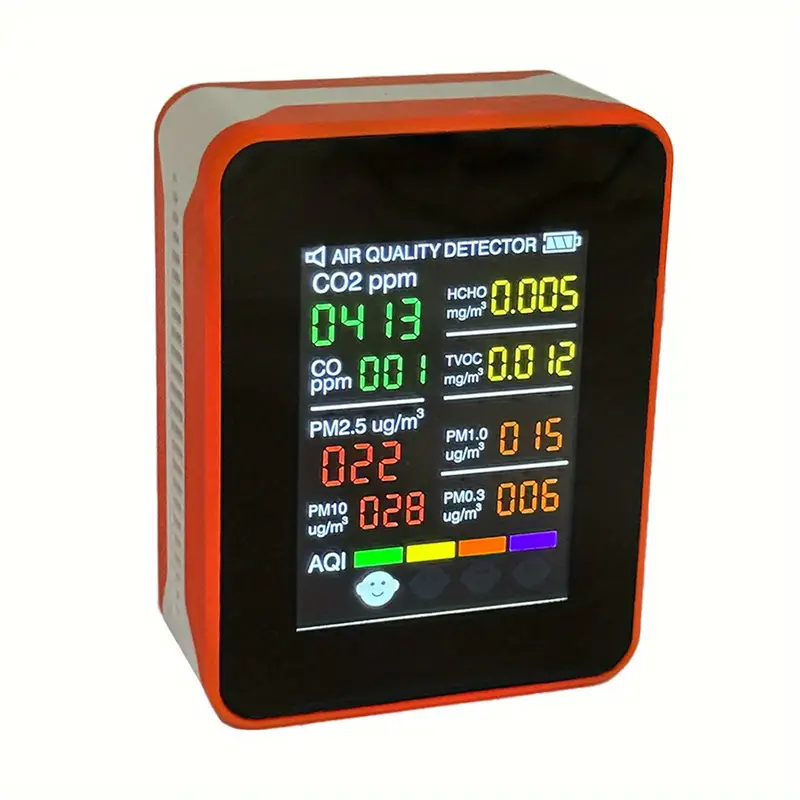 Monitor Qualità Aria 5-in-1 Interni - Misuratore HCHO, TVOC, CO2, Temperatura E Umidità Con Display LCD - Foto 4