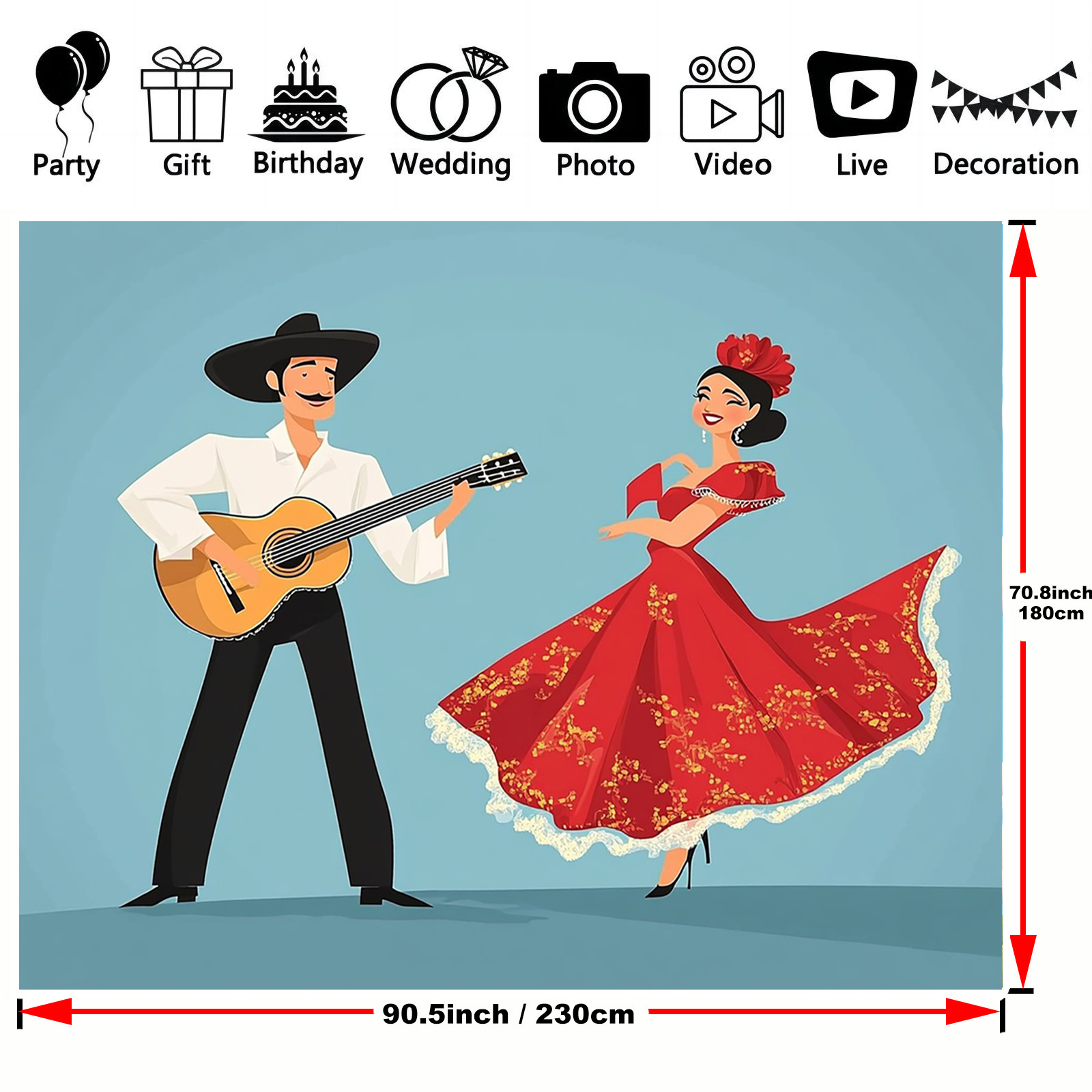 TEMU 1 pieza de para Fiesta con Guitarras y Bailarines Españoles Vibrantes, 99x150cm-180x230cm, Fotográfico Festivo para , Navidad, y Más, Sin