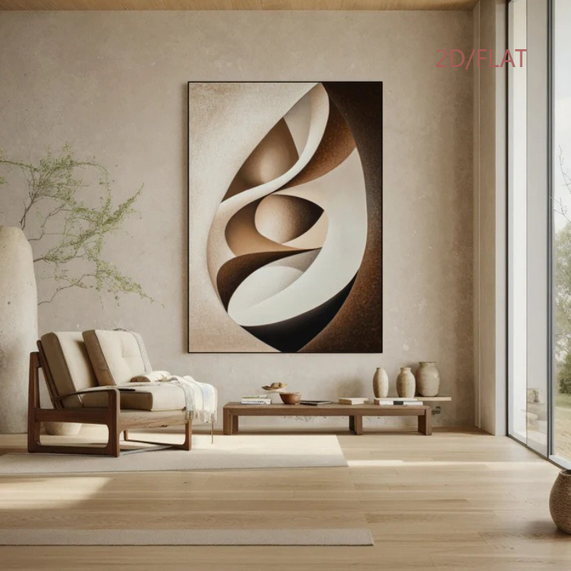 Hand-Painted Abstract Minimalist Canvas Wall Art - Modern Geometric Texture Oil Painting in Brown, Gray, and Beige, Frameless 2D/Flat Design, Suitable for Living Room, Bedroom, Office Decor, Wall Art Decoration