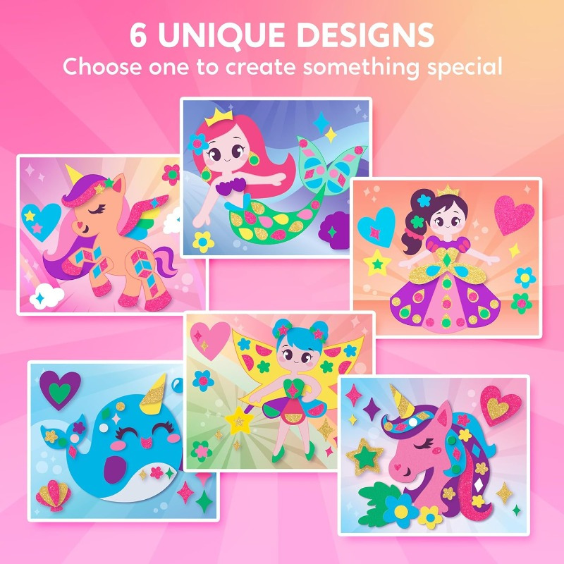 TEMU Kit Toys For Kids, 6 And 800+ Eva Foam Stickers, Arts And Crafts For Boys And Girls Aged 3+, Unicorns And Princesses Birthday Gifts Travel Toy