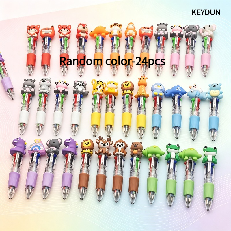 Image of 24pcs Random Style -in-one Ballpoint Pen, 4-color Ink Ballpoint Pen, Suitable For Party Gifts, Birthday Gifts - Colorful Stationery, Cute Design, Ideal School And Office Supplies