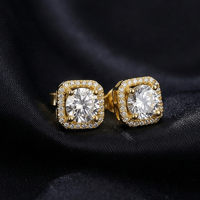 Dazzling Golden Moissanite Earrings, Unisex