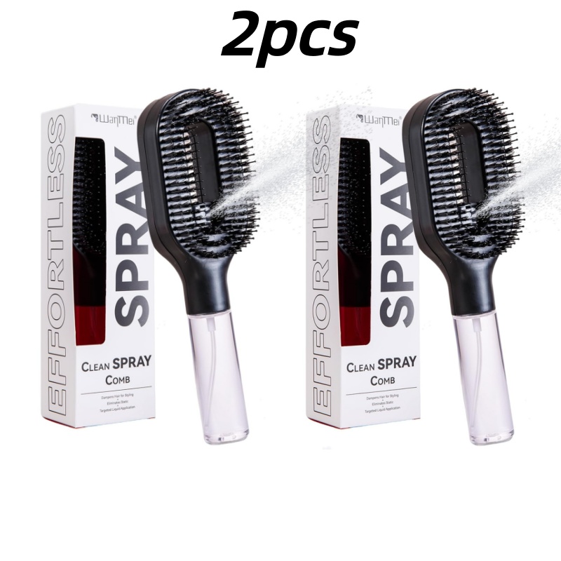 TEMU Lot de 2 brosses à cheveux avec vaporisateur d'eau - Brosse démêlante 2-en-1 à poils et nylon avec brumisation fine intégrée, outil de coiffage
