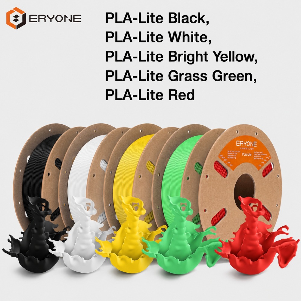 Eryone Pla Lite Set 3d Printing Supplies Filament For 3d Printer, 5 Rolls (5kg Total), 1.75mm +/-0.03mm Tolerance, Smooth Feeding