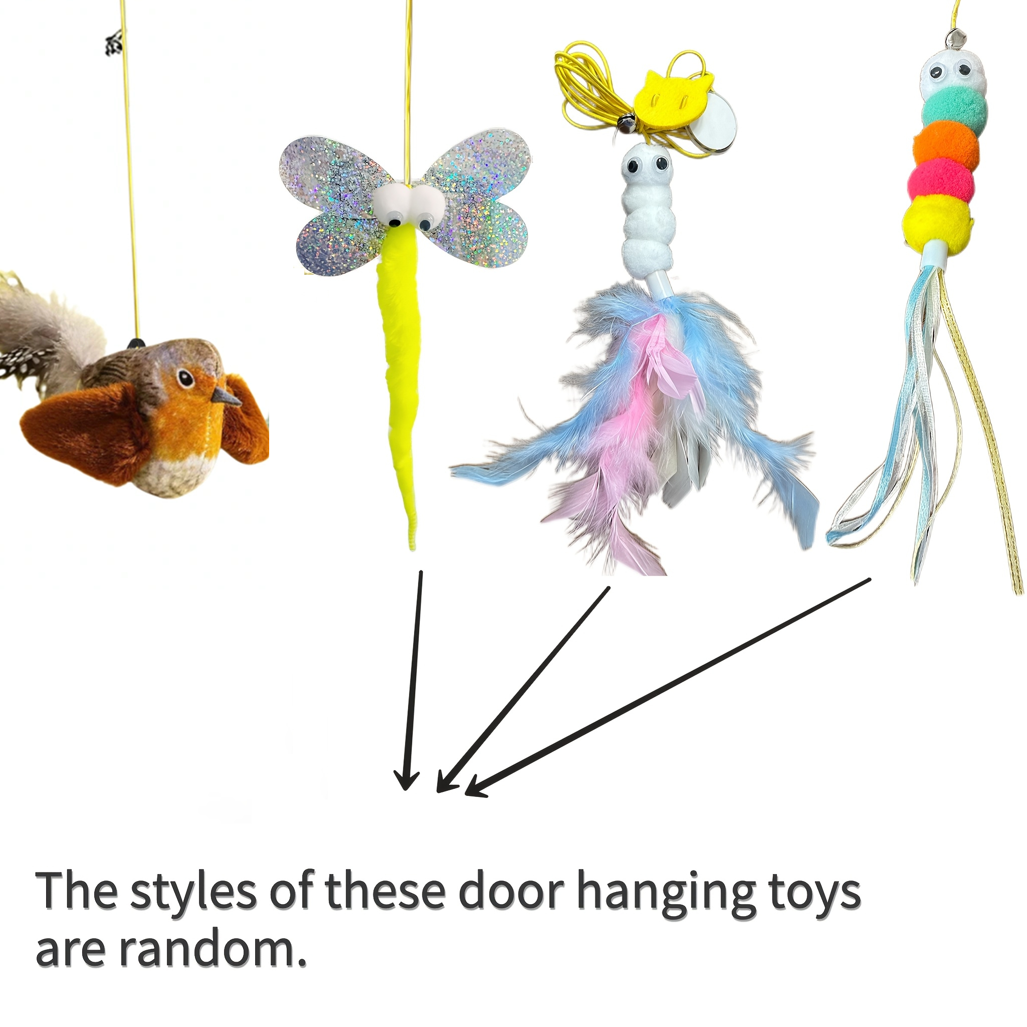 TEMU 2pcs Cat Door Hanging Toys With Artificial Feather - Physical Sound Generation No Batteries, Random And Whistles, Durable Self-play Toy For Cats