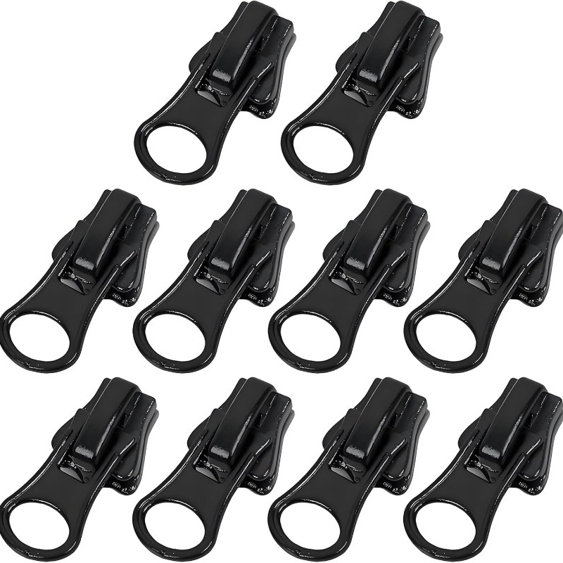 TEMU 10pcs Set Zipper Pulls, Self-locking, Metal/plastic Material - Black - Suitable For Jackets/coats/skirts/dresses With Detachable Pull Tab Zipper