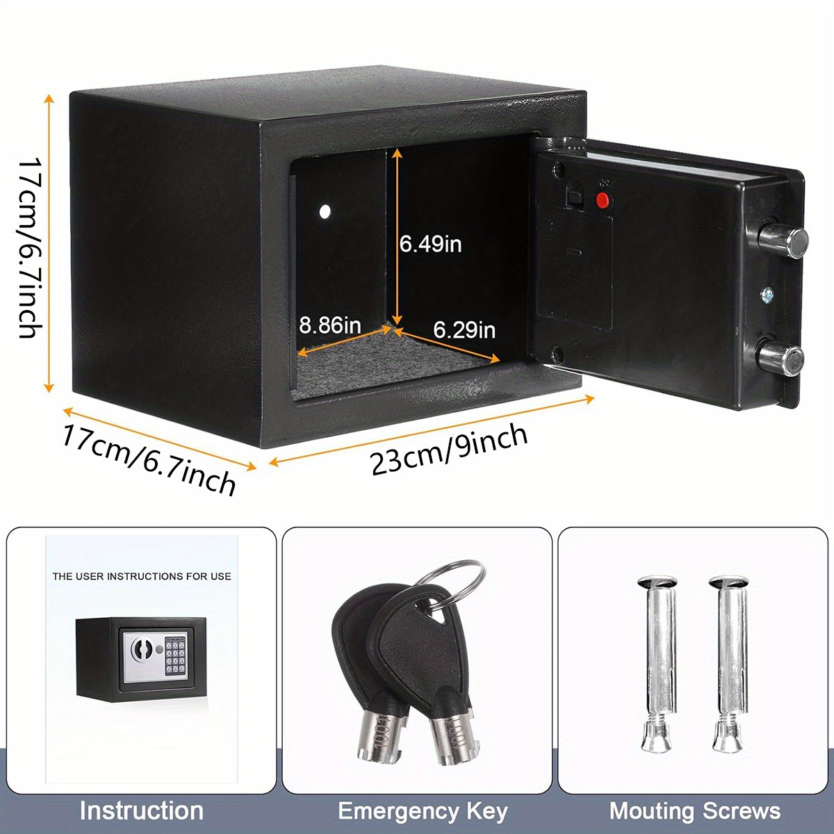 TEMU Digital : 1 Electronic Safe With Numeric Keypad And 2 Keys - Heavy-duty Metal Construction, Suitable For Home, Office, And Hotel Rooms