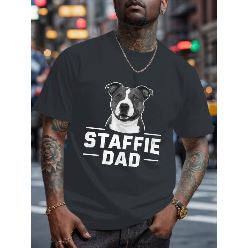 

T-shirt décontracté à col rond pour homme avec imprimé Staffordshire Bull Terrier, 100 % polyester tricoté, légèrement extensible, coupe standard, haut d'été léger - Motif géométrique