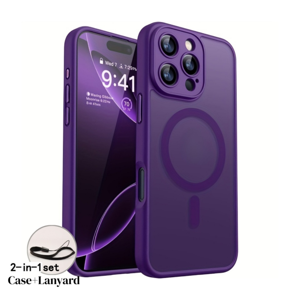 Phone Case - 2pcs (1 Phone Case + 1 Lanyard) Luxurious Matte Magnetic Acrylic Anti Drop Phone Case Suitable for Iphone Air for Iphone 17 16 15 14 13 12 11 Pro Max 16 15 14 Plus Wireless Charging Lens Protection Fashionable Phone Protective Case