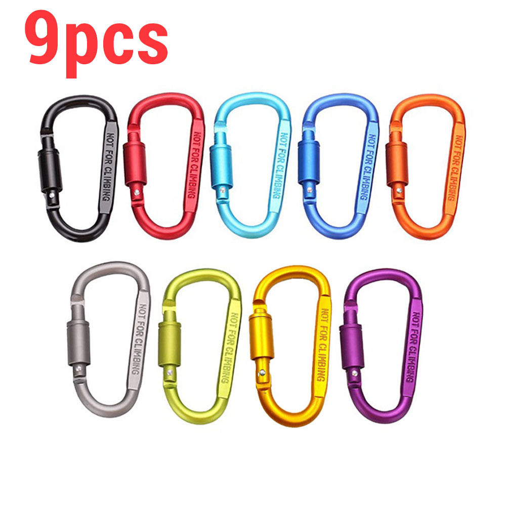 Image of Spring Hooks-pack Of 9, Aluminum Alloy Colorful Hooks With Gate For Camping, Hiking, Fishing, Keychains, Size 42 X 80mm, Not For Climbing