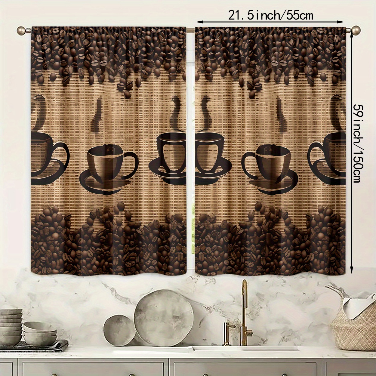 TEMU 2 piezas, Material de poliéster, Tema decorativo vintage de café y granos de café, Impresión digital de definición de numerosos granos de café y