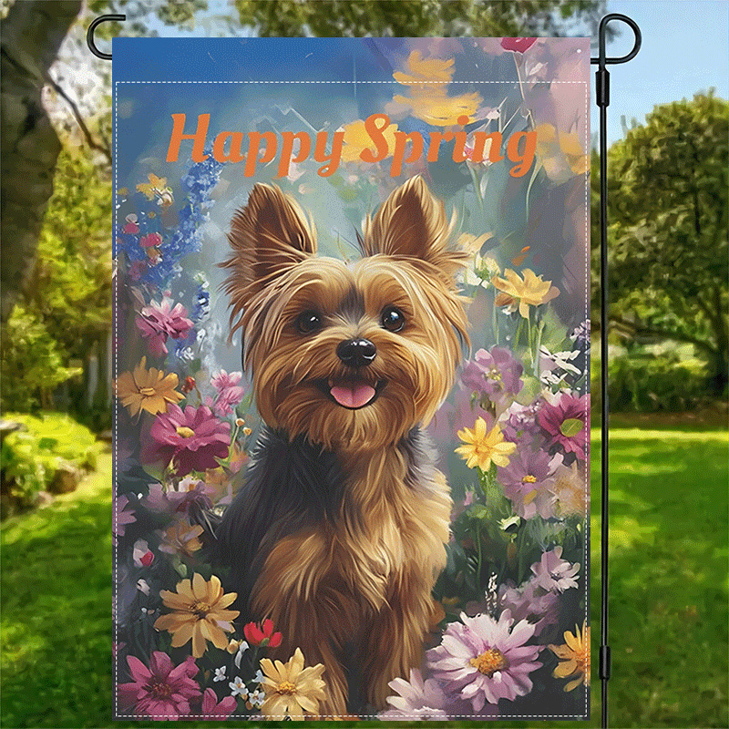 

1pc Yorkie Garden Flag, Double Sided Waterproof Polyester Dog Garden Flags For Outside Small Outdoor Welcome Flag, 12x18inch