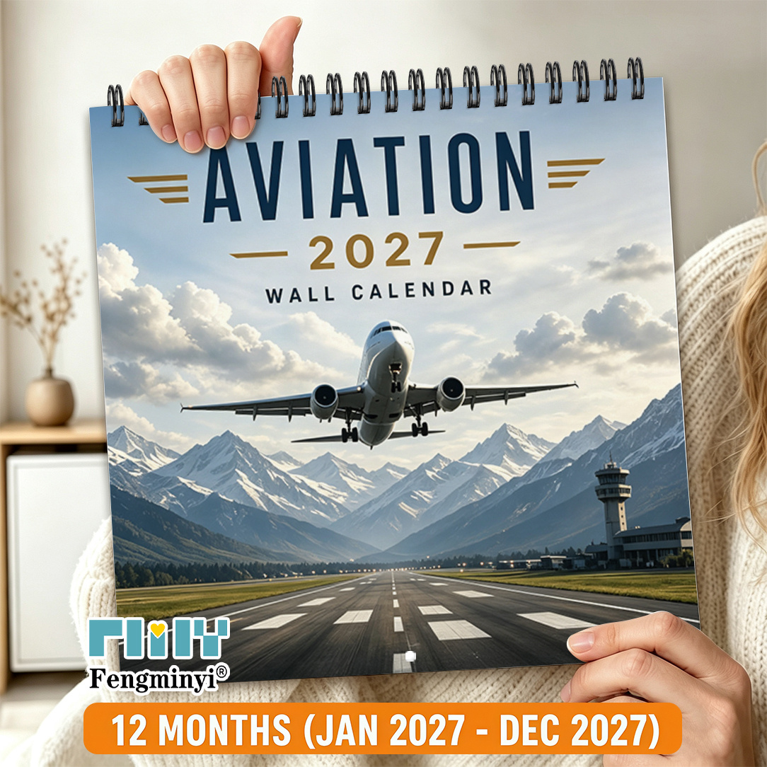 TEMU Calendrier de bureau à thème avion de passagers 2027, plat 2D, 1 livre, calendrier mural de décembre, reliure spirale noire, bloc inscriptible