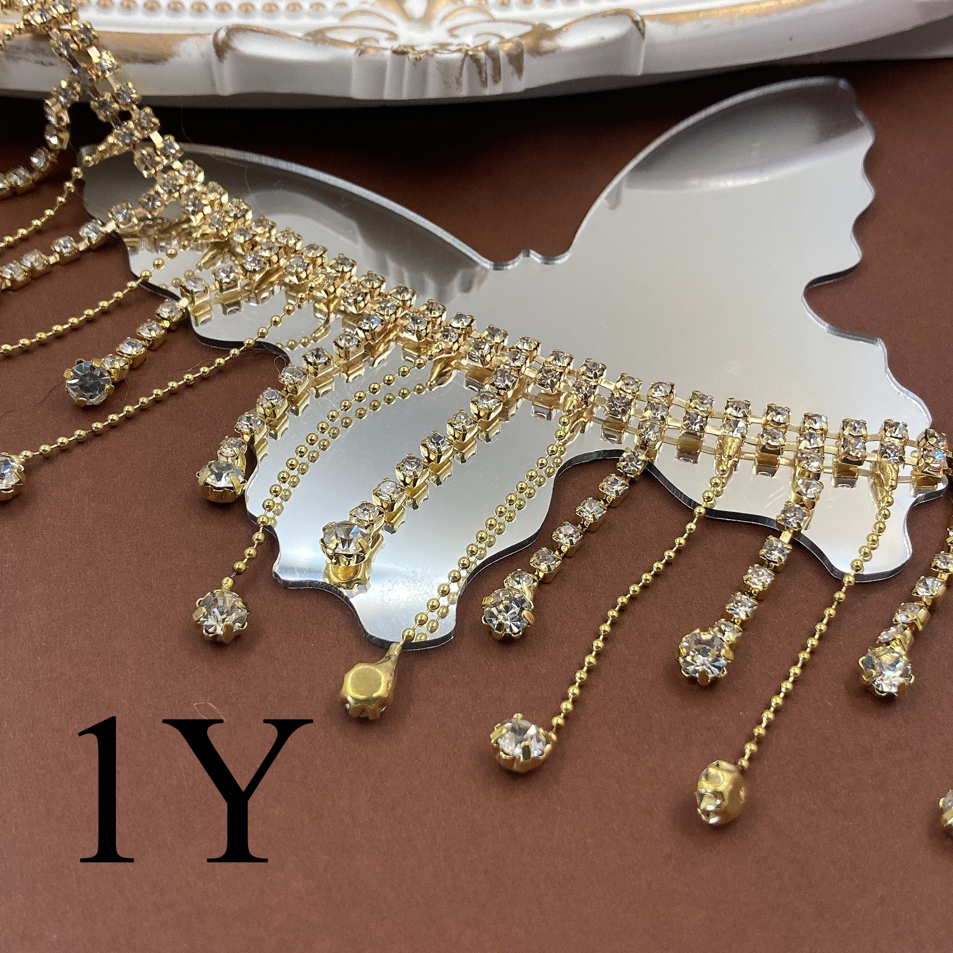 E-shop 1Y/4,8CM/1,89IN Goldene Quaste High-End Luxuriöse Exquisite Funkelnde Strass Spitze Kleidung Kragen Ausschnitt Hut Dekoration Zusätze