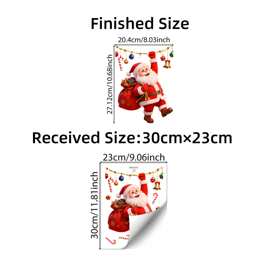 TEMU 1pc Santa Claus Window Sticker Christmas Self Adhesive Decals Candy Cane Ornaments Xmas Window Clings For Home Party Glass Door Wall Decor