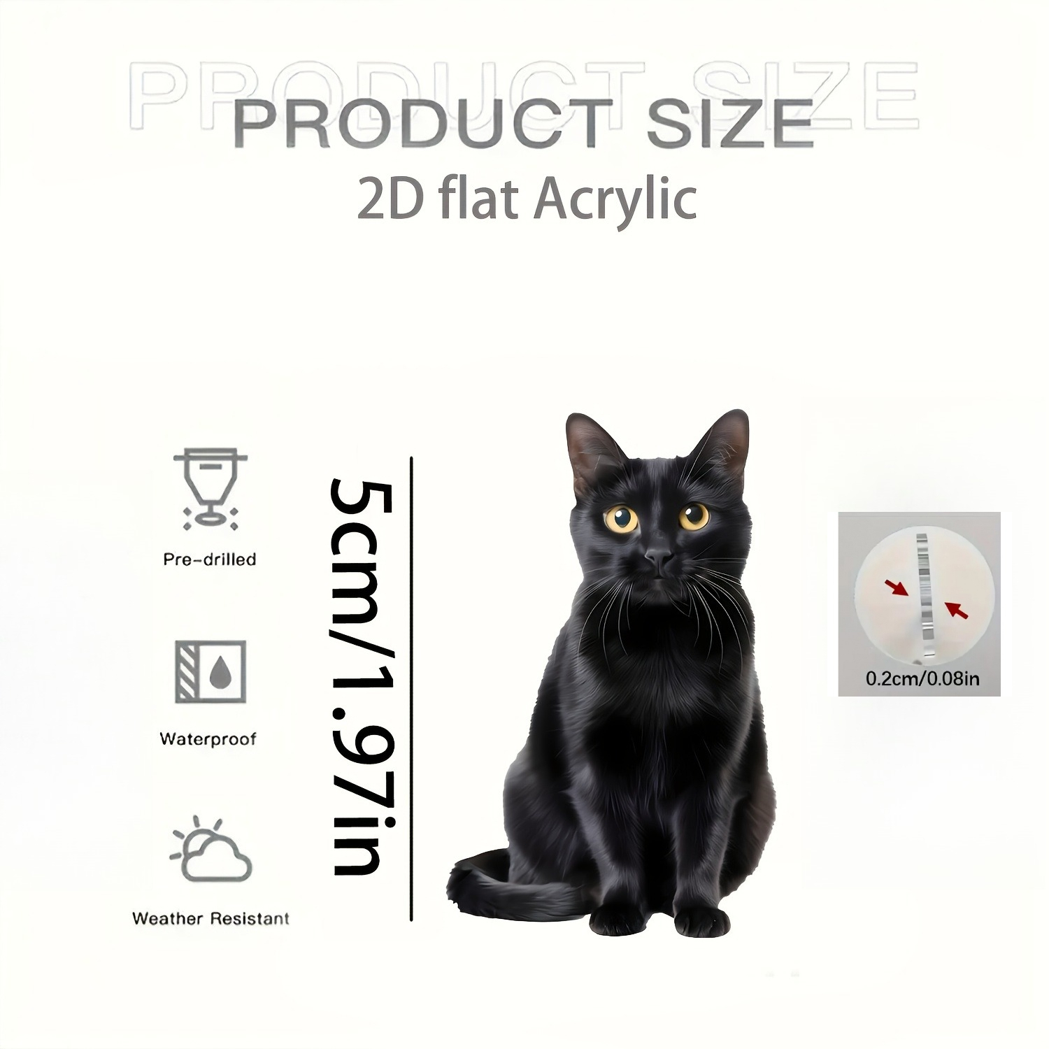 TEMU 2d Flat, 2d Acrylic Black Cat Keychain, Pet Cat Key Pendant, Bag Accessory