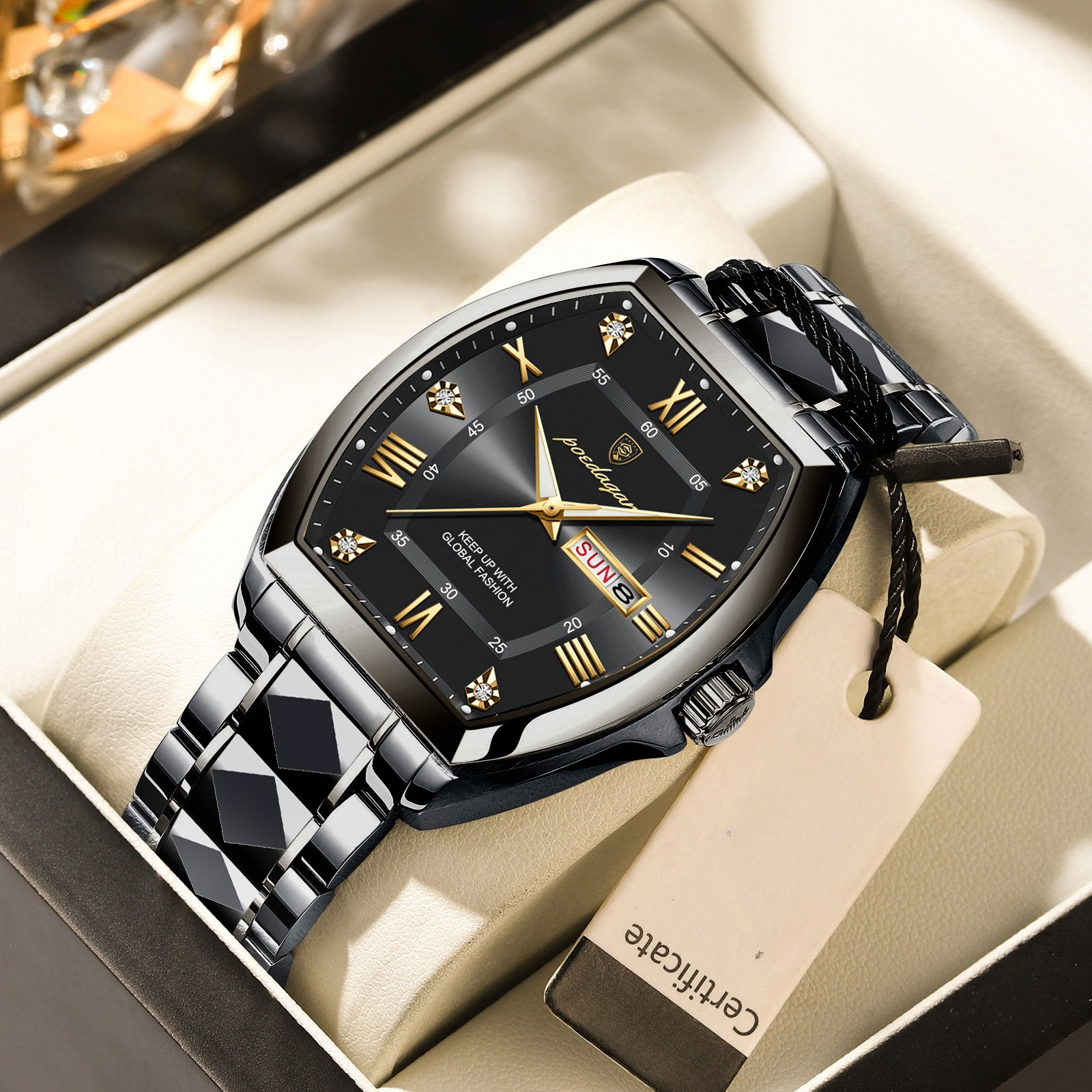 luxury square mens watch elegant green dial   hands dual calendar   automatic mechanical movement formal everyday jewelry ideal gift for birthdays anniversaries business professionals students luxury watch for men bling watch business wristwatch   embellished details 4