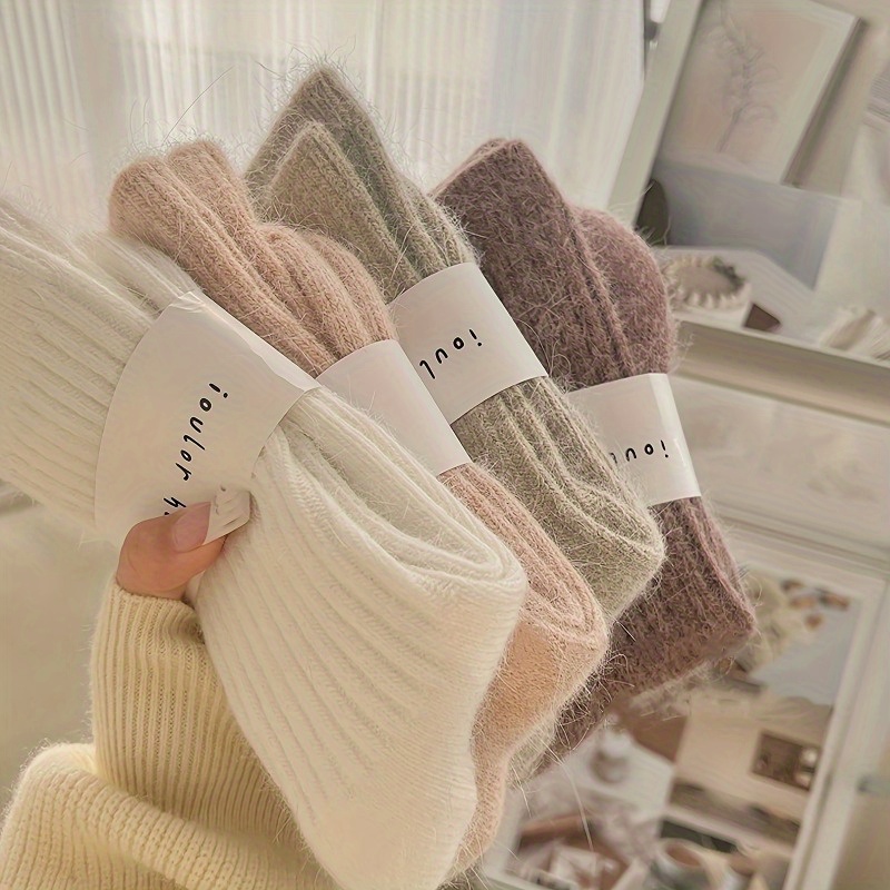 

1 Pairs Of Thickened Youth Winter Socks, Velvet And Mid-calf Socks, Warm Socks, Soft Vertical Stripes, Solid Color, Japanese Long Socks, Sleep Home Socks