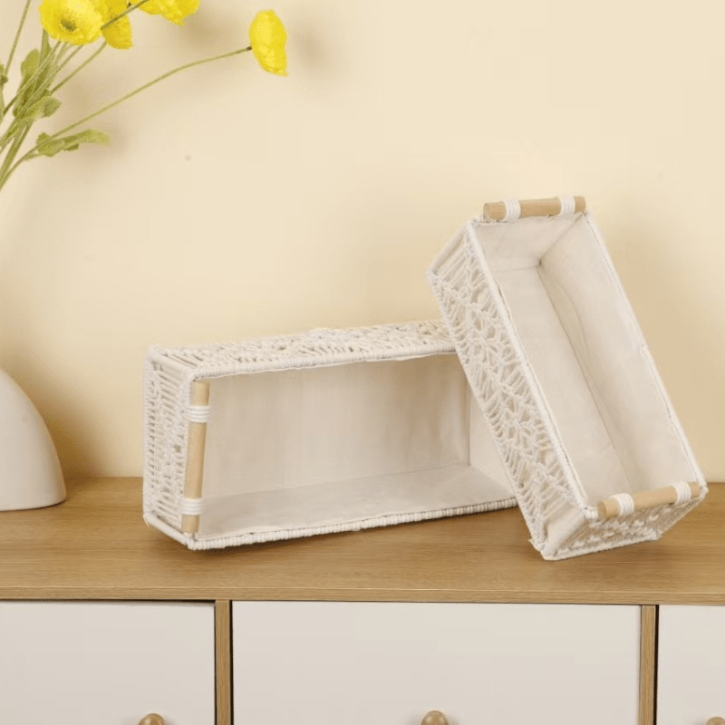 2pcs Storage Box Set, Desktop Organizer Basket With Lid - Home, Hotel, And Bathroom Organization, Shelf Baskets