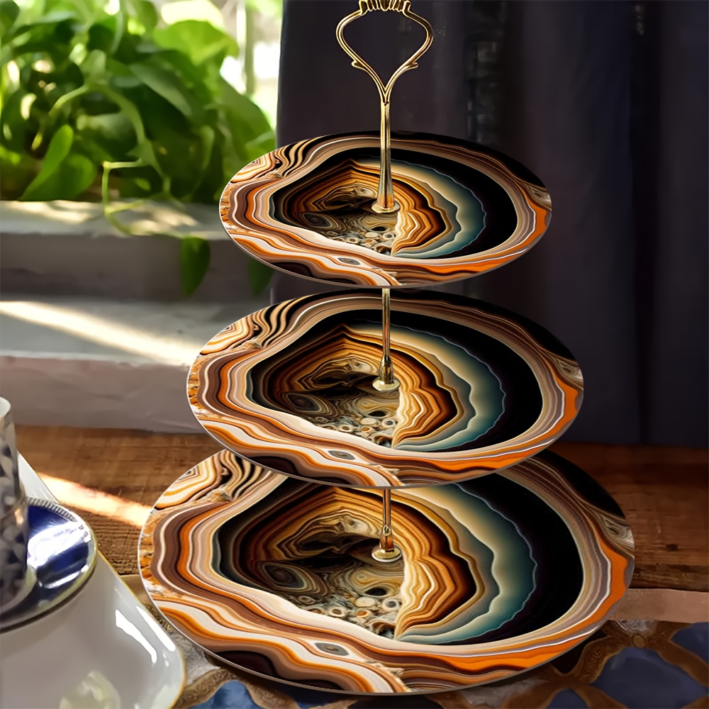 TEMU Plateau en bois à 3 niveaux, design avec texture d'agate 2D - Présentoir élégant pour fêtes de Noël, , anniversaires et décorations de fêtes - ,