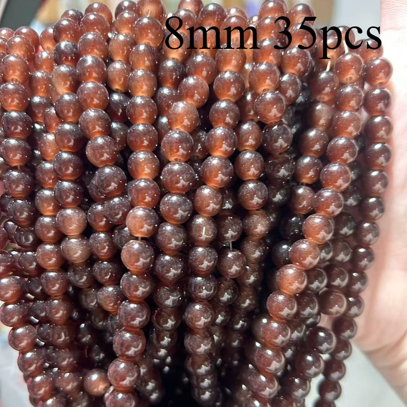 TEMU 35 piezas de cuentas de cristal de 8 mm transparentes y brillantes para manualidades DIY - Cuentas redondas moteadas de color marrón con acabado