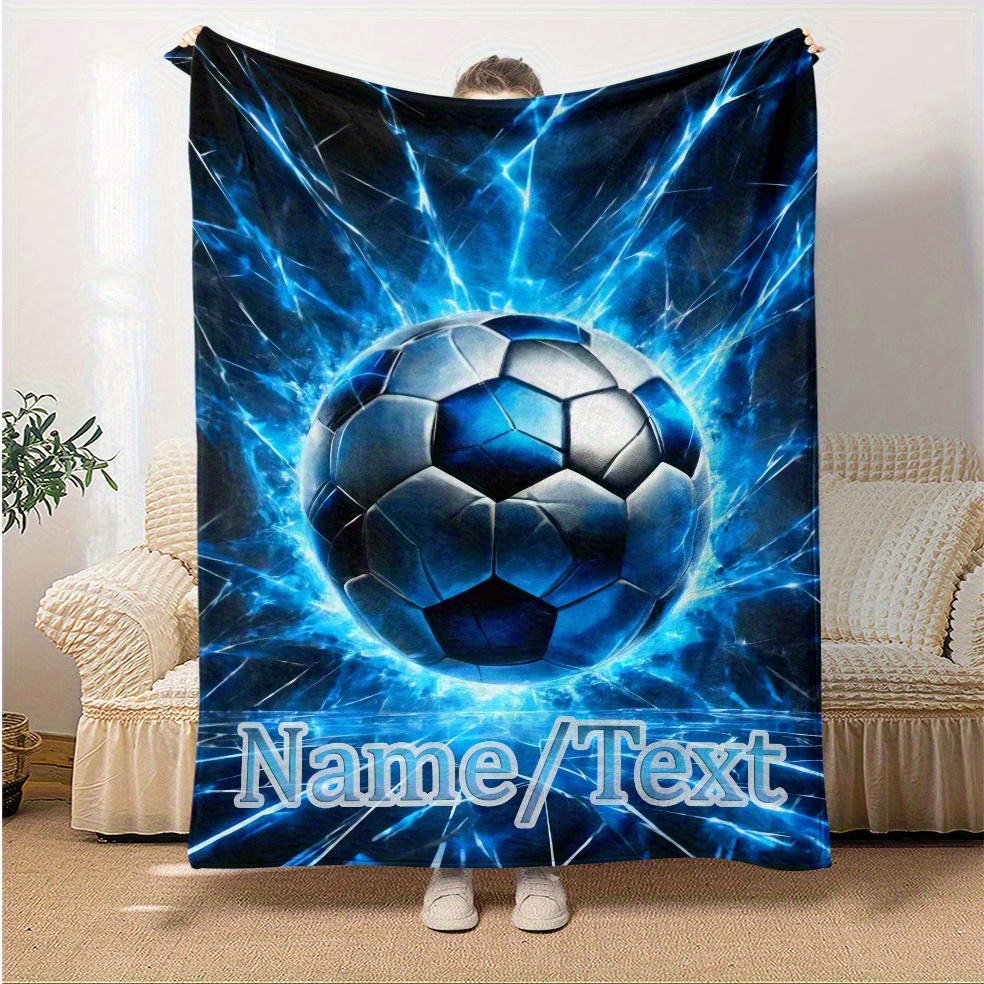 TEMU 1pc, Custom Name/text Football, Football Print Soft Warm Blanket - Lightweight Flannel Blanket, Suitable For Sofa, Bedroom, Living Room,