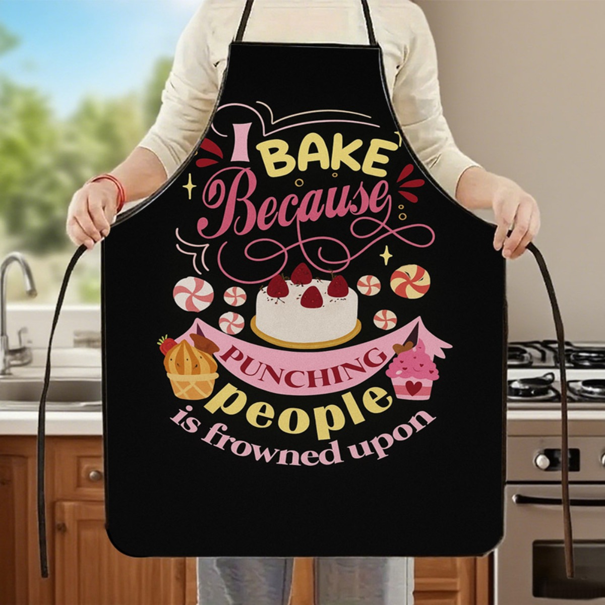 TEMU 1pc Funny Baking Apron With " I Get Scolded For Hitting People" Print - Humorous Suitable For Cooking & Baking, Apron For, Unisex Kitchen Apron