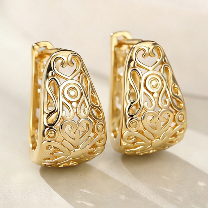 TEMU Heart Pattern Hoop Earrings For Women Banquet Flower Earrings Jewelry Anniversary Gift