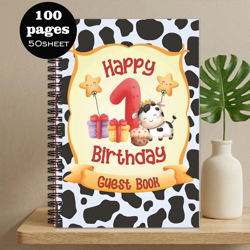 TEMU 1pc Of A Guestbook For Birthdays, A Keepsake Album Celebrating A Cow Theme, Commemorating Birthday And Suitable For Various Celebration Events