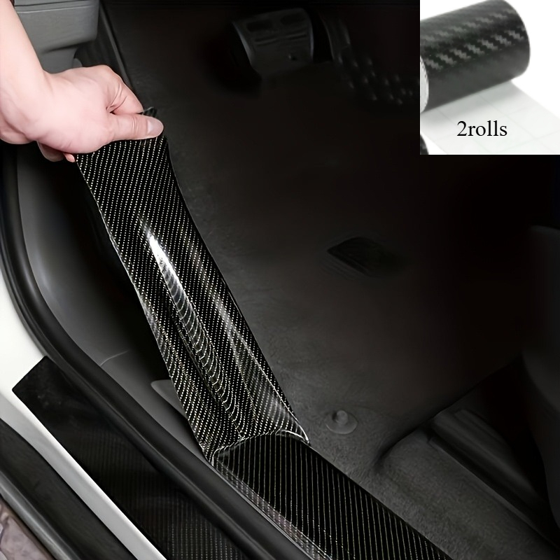 TEMU Lot de 2 rouleaux d'autocollants 3D en fibre de carbone | Bandes de imperméables et -rayures pour et seuils, Noir, Accessoires de voiture