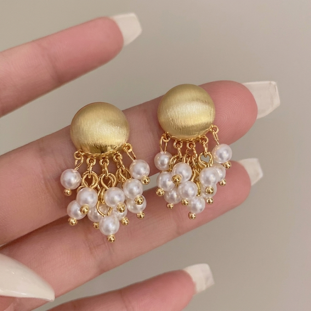 TEMU Pendientes retro con borlas de perlas sintéticas, elegantes, de estilo francés, diseño de