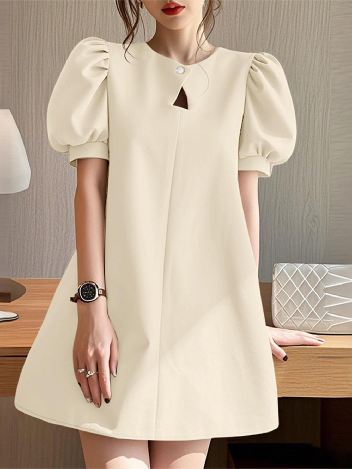 korean style loose dress DAZY Women's Round Neck Korean Style All-Over Print Loose Casual Mid-Length  Dress, Spring/Summer Floral Dresses For Women Sun Dresses For Women