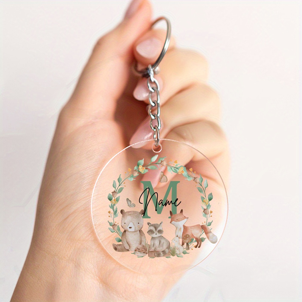 TEMU Portachiavi personalizzato in acrilico con di animale della foresta, per matrimoni, compleanni e regali per le damigelle