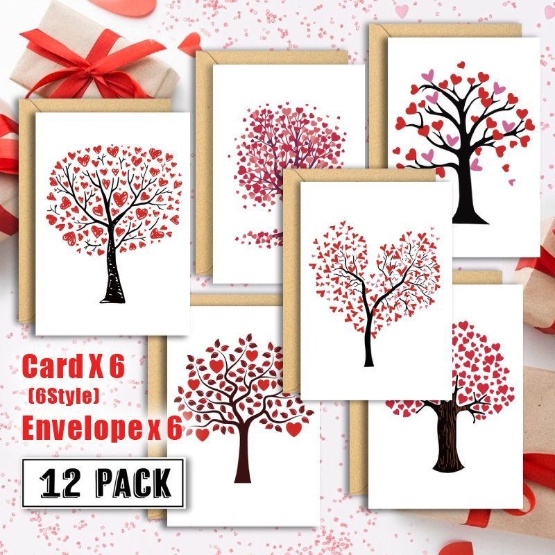 

12pcs Valentine's Day Cards With Envelopes, Valentine's Day Love Blank Notecards Bulk Set For Husband Wife Boyfriend Girlfriend Partner